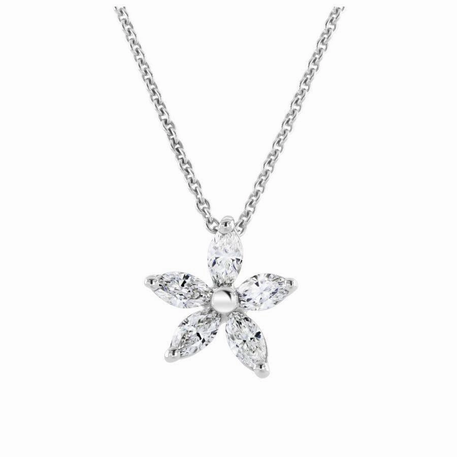 18ct White Gold Marquise Cut Diamond Flower Pendant texture-diamond  