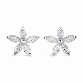 18ct White Gold Marquise Cut Diamond Flower Stud Earrings texture-diamond  