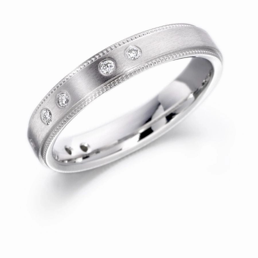 18ct white gold matt & bead edge diamond band texture-diamond  