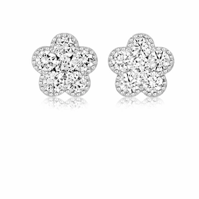18ct White Gold millegrain diamond cluster earrings texture-diamond  