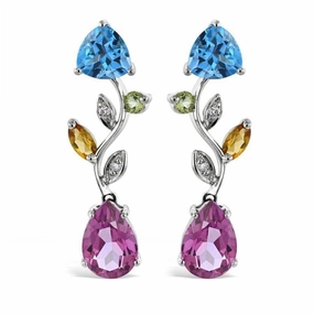 18ct White Gold Multi-Gemstone & Diamond Set Drop Earrings texture-diamond  