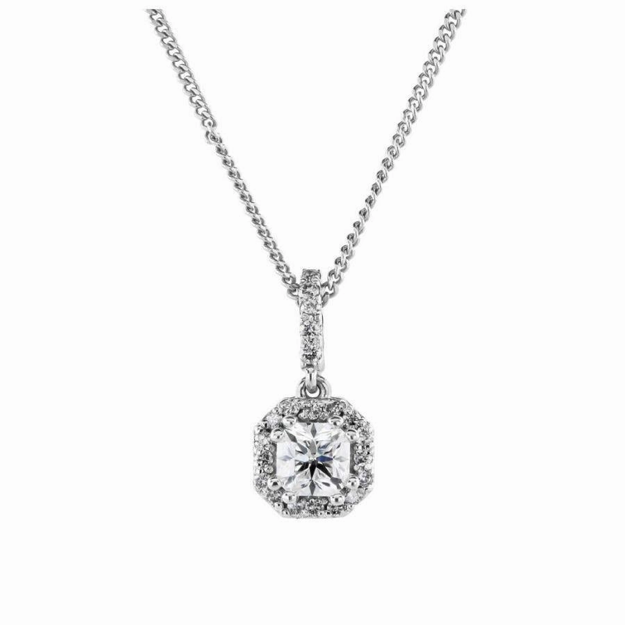 18ct White Gold Octagonal Diamond Halo Cluster Pendant texture-diamond  