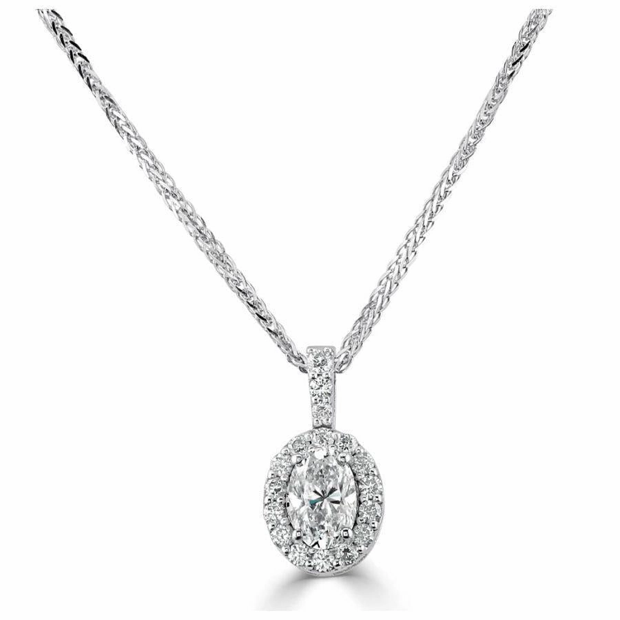 18ct White Gold Oval Cut Diamond Halo Cluster Pendant texture-diamond  