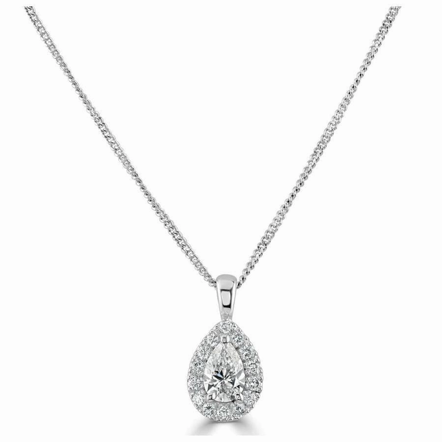 18ct White Gold Pear Cut Diamond Halo Cluster Pendant texture-diamond  