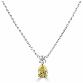 18ct White Gold Pear Cut Fancy Yellow Diamond & Round Brilliant Cut Diamond Drop Pendant texture-diamond  