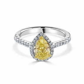 18ct White Gold Pear Cut Yellow Diamond Halo Cluster Ring with Diamond Shoulders texture-diamond  