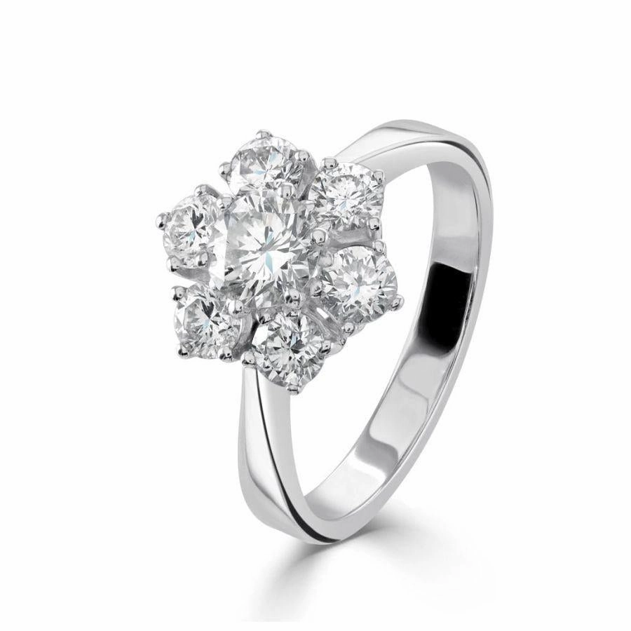 18ct White Gold Roudn Brilliant Cut Diamond Cluster Ring texture-diamond  