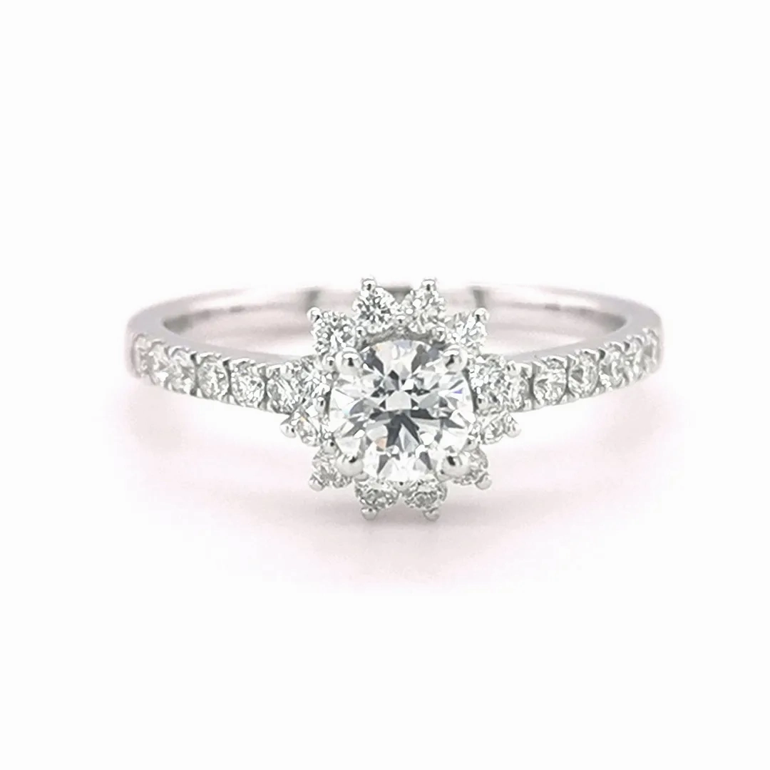 18ct White Gold Round Brilliant Cut 0.77ct Diamond Halo Ring