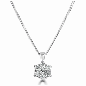 18ct White Gold Round Brilliant Cut Diamond 7-Stone Pendant texture-diamond  