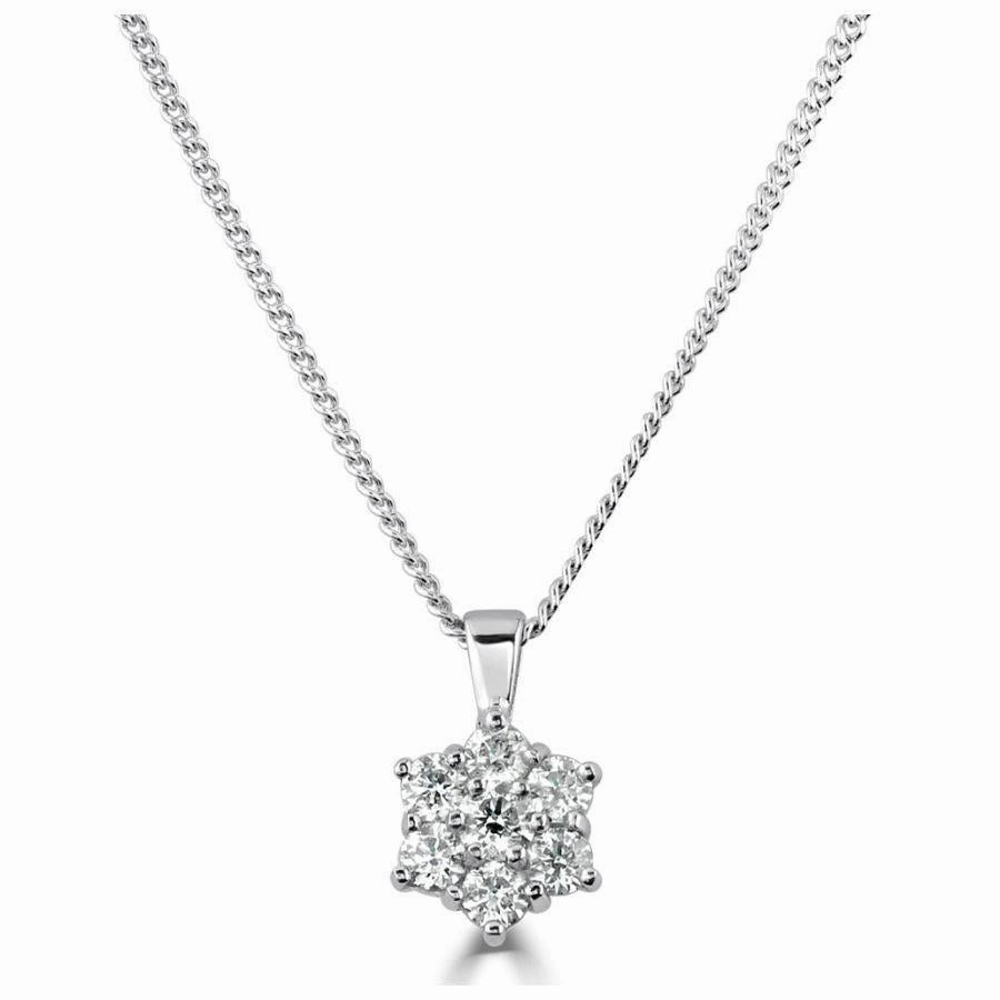 18ct White Gold Round Brilliant Cut Diamond 7-Stone Pendant texture-diamond  