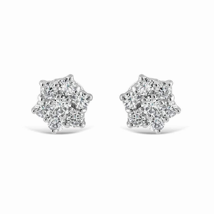 18ct White Gold Round Brilliant Cut Diamond Cluster Stud Earrings texture-diamond  