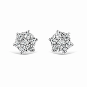 18ct White Gold Round Brilliant Cut Diamond Cluster Stud Earrings texture-diamond  