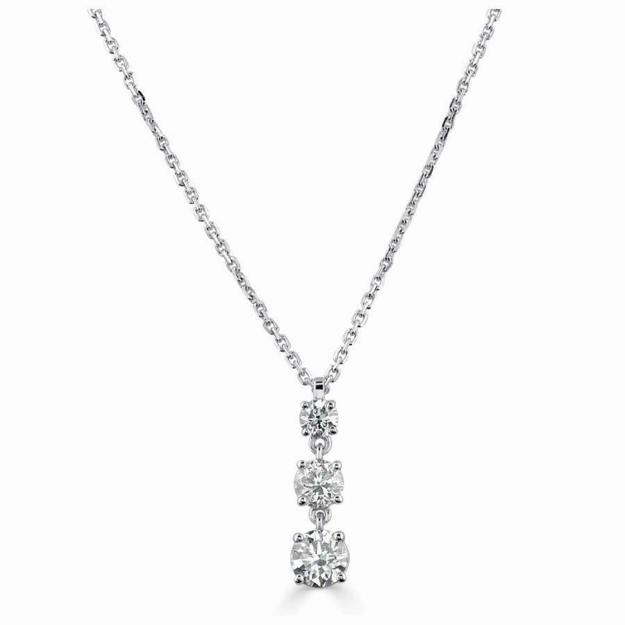 18ct White Gold Round Brilliant Cut Diamond Graduated Drop Pendant & Chain texture-diamond  