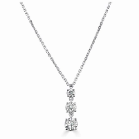 18ct White Gold Round Brilliant Cut Diamond Graduated Drop Pendant & Chain texture-diamond  
