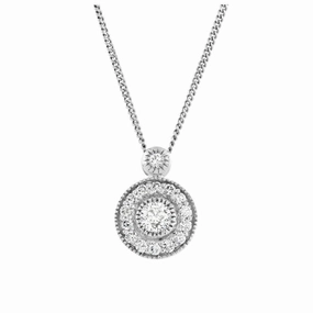 18ct White Gold Round Brilliant Cut Diamond Halo Cluster Pendant & Chain texture-diamond  