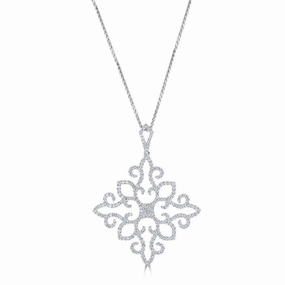 18ct White Gold Round Brilliant Cut Diamond Openwork Pendant & Chain texture-diamond  