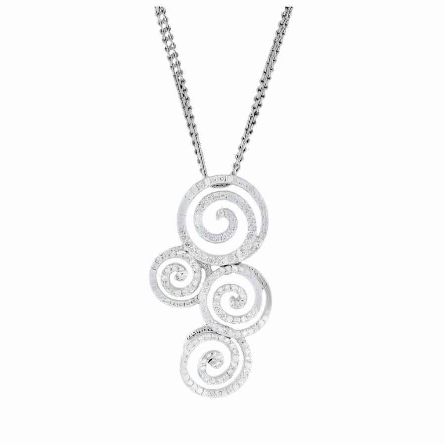 18ct White Gold Round Brilliant Cut Diamond Swirl Pendant & Chain texture-diamond  