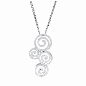 18ct White Gold Round Brilliant Cut Diamond Swirl Pendant & Chain texture-diamond  