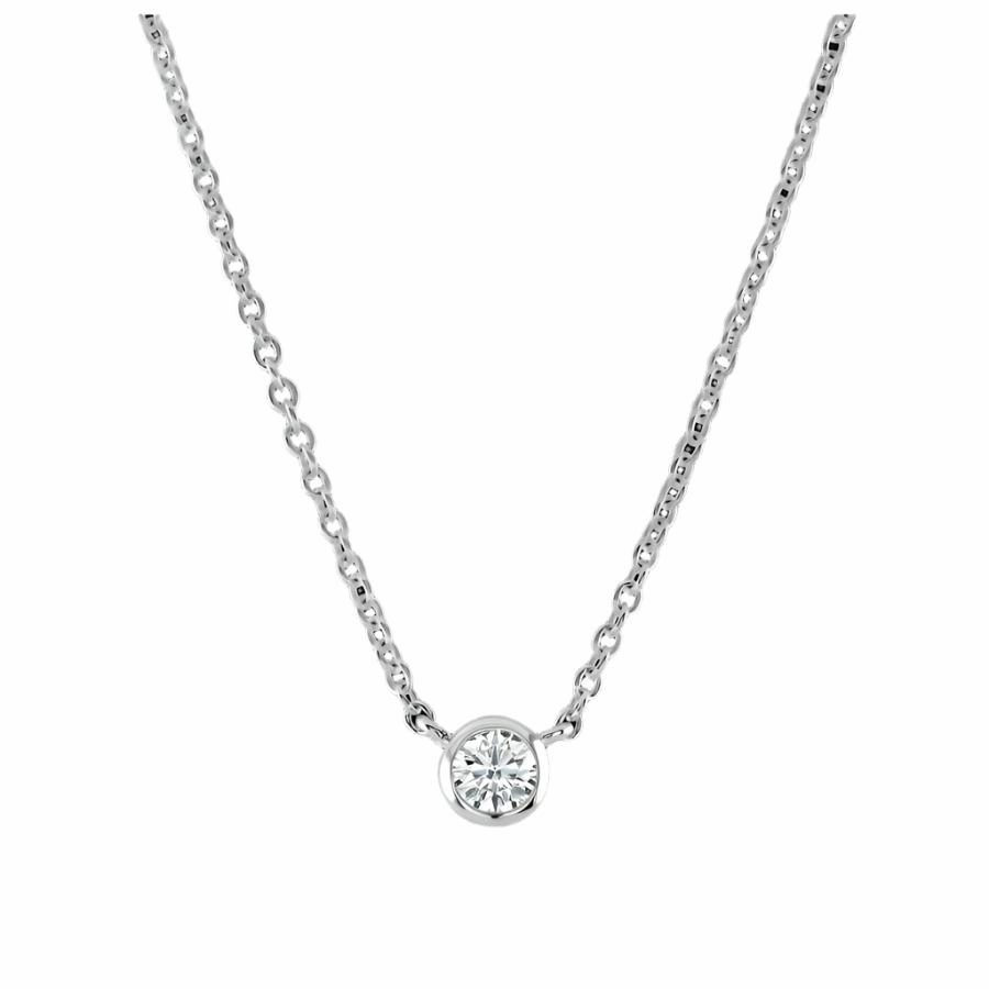 18ct White Gold Rubover Set 0.10ct Round Brilliant Cut Diamond Pendant & Chain texture-diamond  