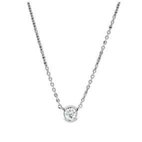 18ct White Gold Rubover Set 0.19ct Round Brilliant Cut Diamond Pendant & Chain texture-diamond  