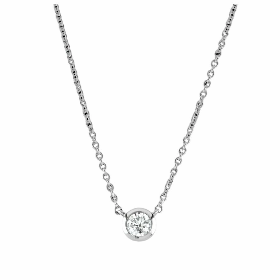 18ct White Gold Rubover Set 0.19ct Round Brilliant Cut Diamond Pendant & Chain texture-diamond  