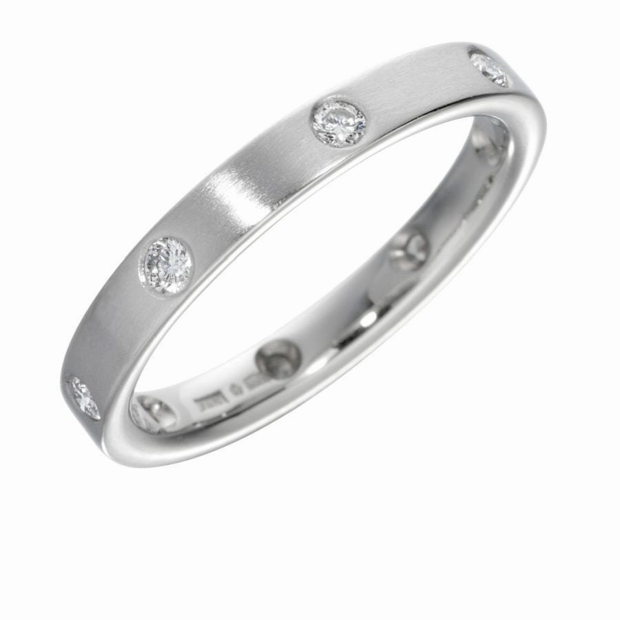 18ct White Gold Satin Finish Flat Court Diamond Set Band texture-diamond  