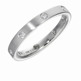 18ct White Gold Satin Finish Flat Court Diamond Set Band texture-diamond  