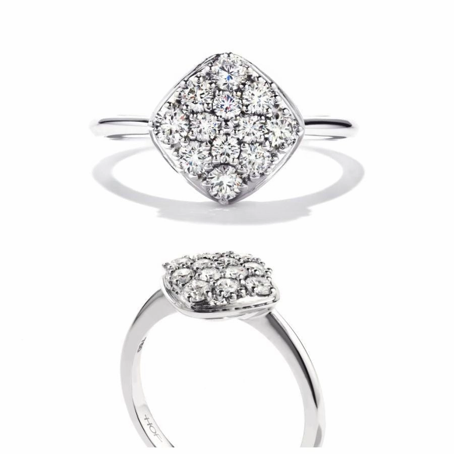 18ct White Gold Silk Pave Set Round Brilliant Cut Diamond Cluster Ring texture-diamond  