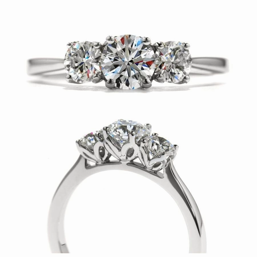 18ct White Gold Simply Bridal Blossom Round Brilliant Cut Diamond Trilogy Ring texture-diamond  