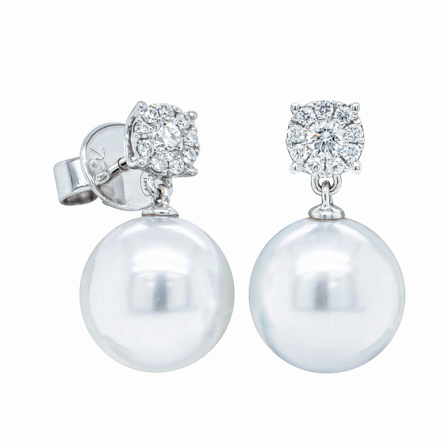 18ct White Gold South Sea Pearl &amp; Diamond Galaxy Earrings