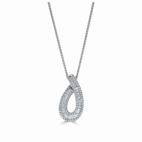 18ct White Gold Tapered Baguette Cut Diamond Pendant texture-diamond  