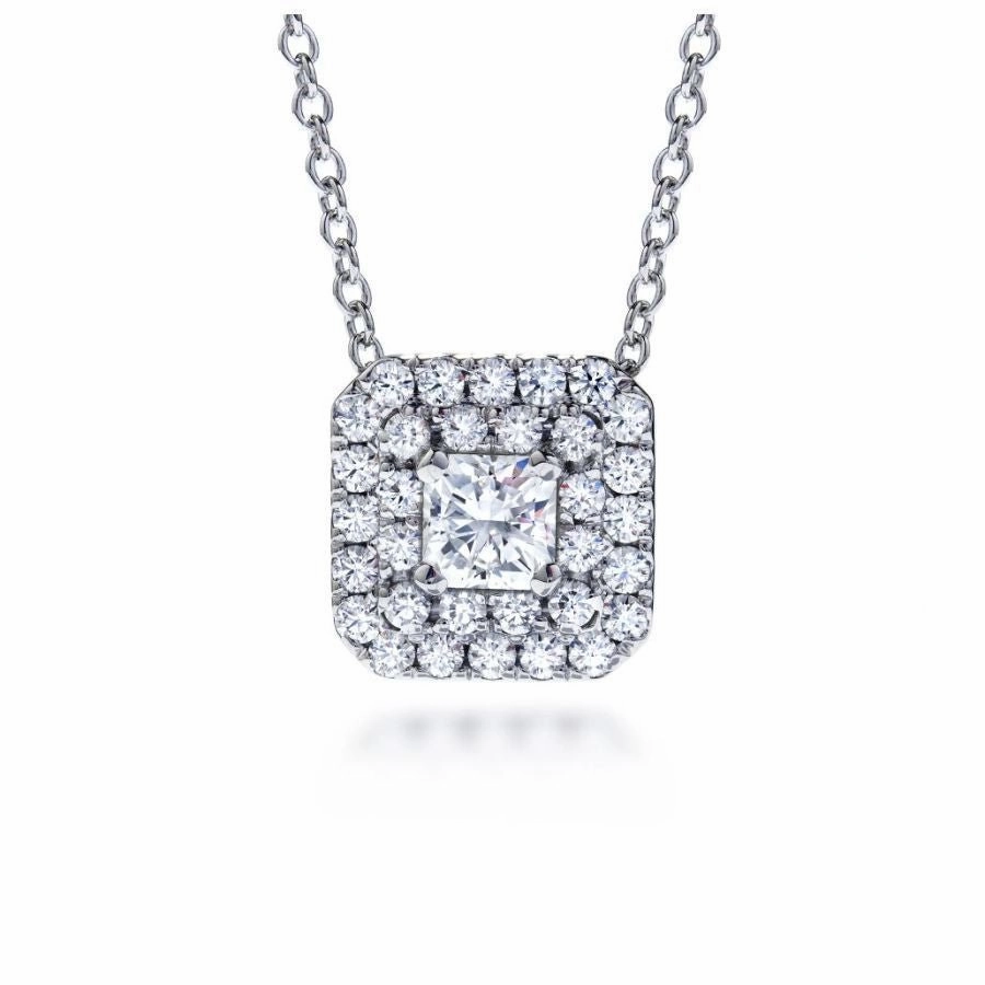 18ct White Gold Transcend Diamond Set Double Halo Pendant & Chain texture-diamond  
