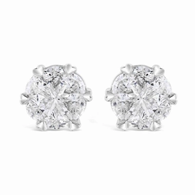 18ct White Gold Triangular Cut Diamond Cluster Stud Earrings texture-diamond  