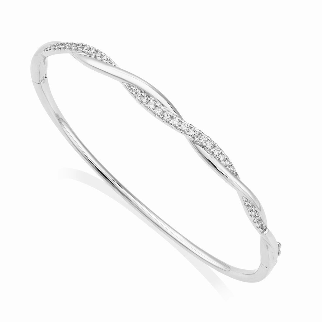 18ct white gold twisted top diamond claw set bangle texture-diamond  