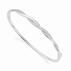 18ct white gold twisted top diamond claw set bangle texture-diamond  