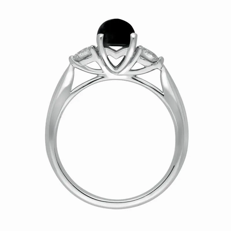 18ct White Gold Whitby Jet 0.36ct Diamond Round Claw Set Ring