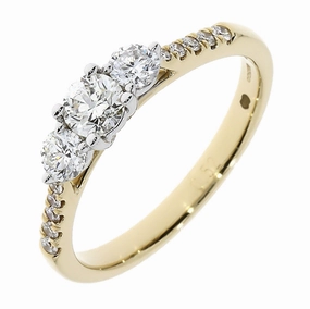 18ct yellow and white gold 3 Diamond ring with Diamond set shoulders texture-diamond  