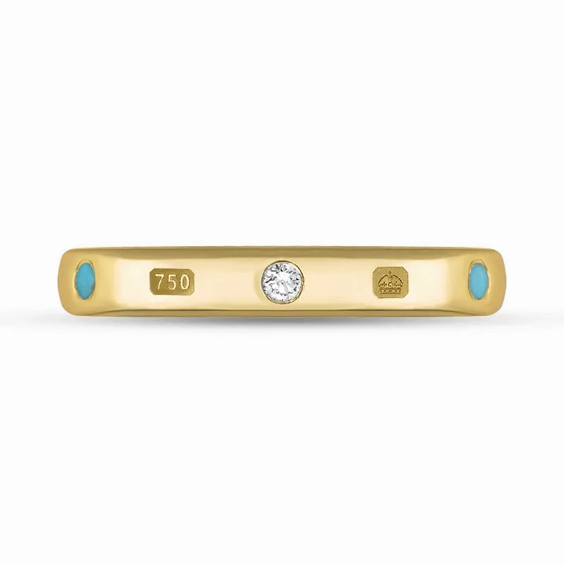 18ct Yellow Gold 0.06ct Diamond Turquoise King's Coronation Hallmark 3mm Ring D