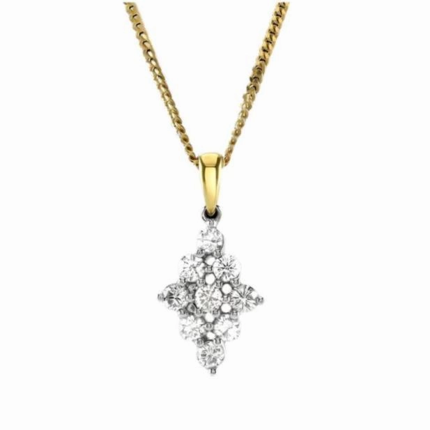 18ct Yellow Gold 9-Round Brilliant Cut Diamond Cluster Pendant & Chain texture-diamond  