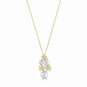 18ct Yellow Gold Akoya Pearl & Diamond Flower Pendant texture-diamond  