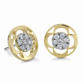 18ct Yellow Gold & Platinum Coplet Pave Set Diamond Stud Earrings texture-diamond  