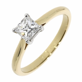 18ct Yellow gold and platinum solitaire princess cut 4-claw diamond ring texture-diamond  
