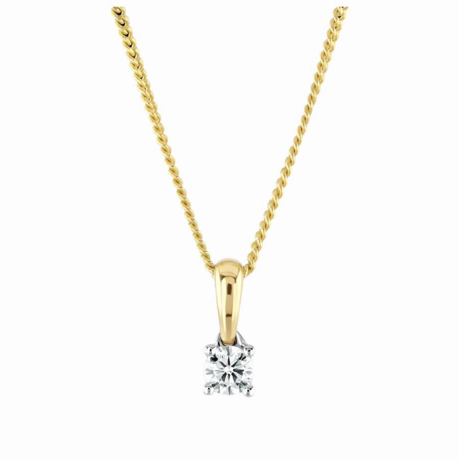 18ct Yellow Gold Claw Set 0.12ct Round Brilliant Cut Diamond Pendant texture-diamond  
