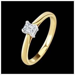 18ct yellow gold claw set emerald cut solitaire Diamond ring texture-diamond  