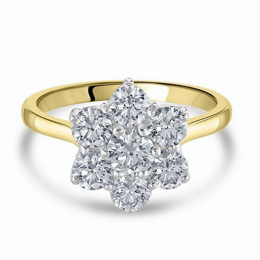 18ct Yellow Gold Round Brilliant Cut Diamond Cluster Ring