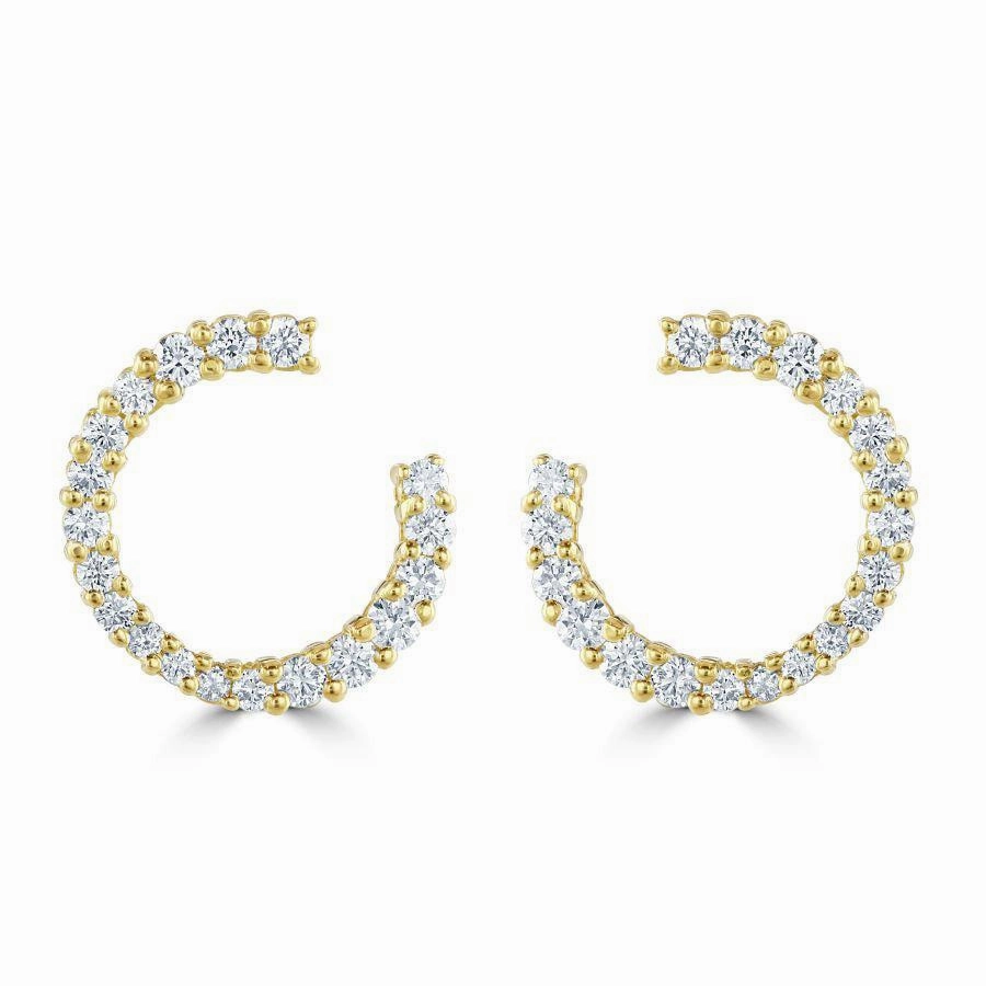 18ct Yellow Gold Round Brilliant Cut Diamond Loop Earrings texture-diamond  