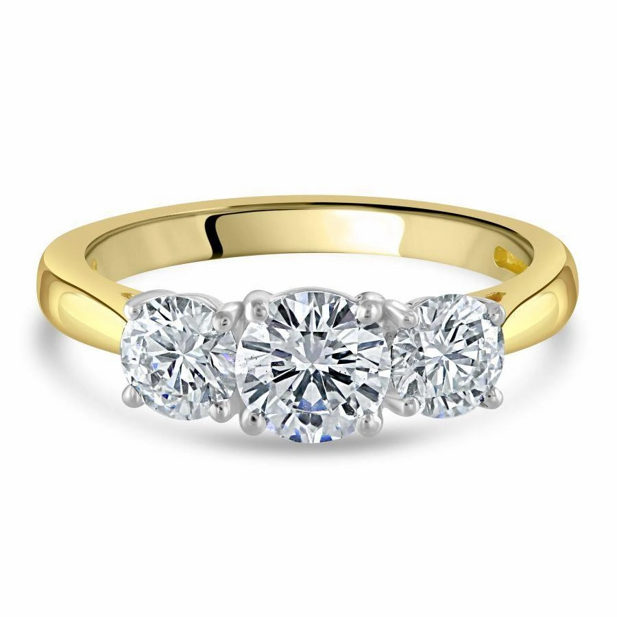18ct Yellow Gold Round Brilliant Cut Diamond Trilogy Ring