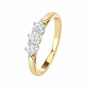 18ct Yellow Gold Round Brilliant Cut Diamond Trilogy Ring texture-diamond  