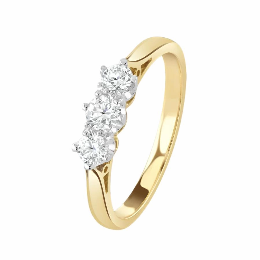 18ct Yellow Gold Round Brilliant Cut Diamond Trilogy Ring texture-diamond  