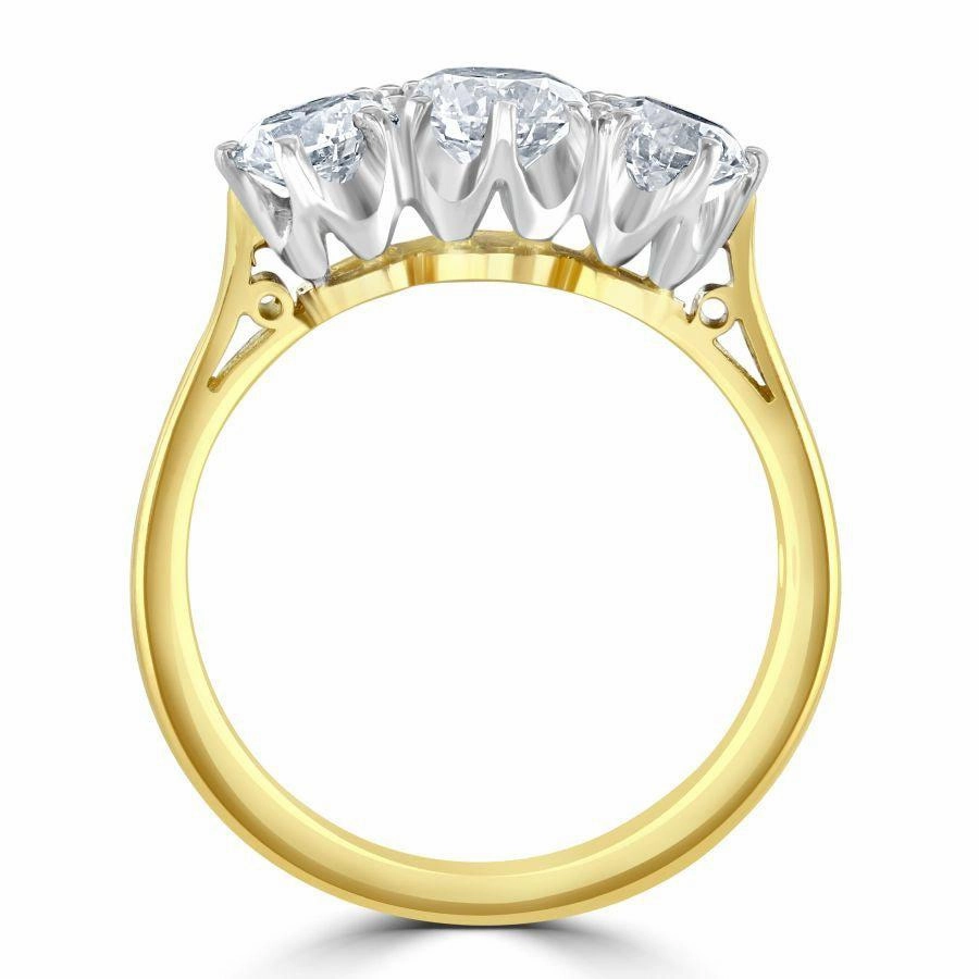 18ct Yellow Gold Round Brilliant Cut Diamond Trilogy Ring